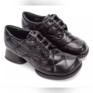 John Fluevog Maika Quilted Lace-up Heel Loafer Black Leather Sz 8.5 Thrill Vogs